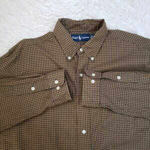 Vintage Ralph Lauren Shirt Men’s Large Brown Green Plaid Classic Fit 90s